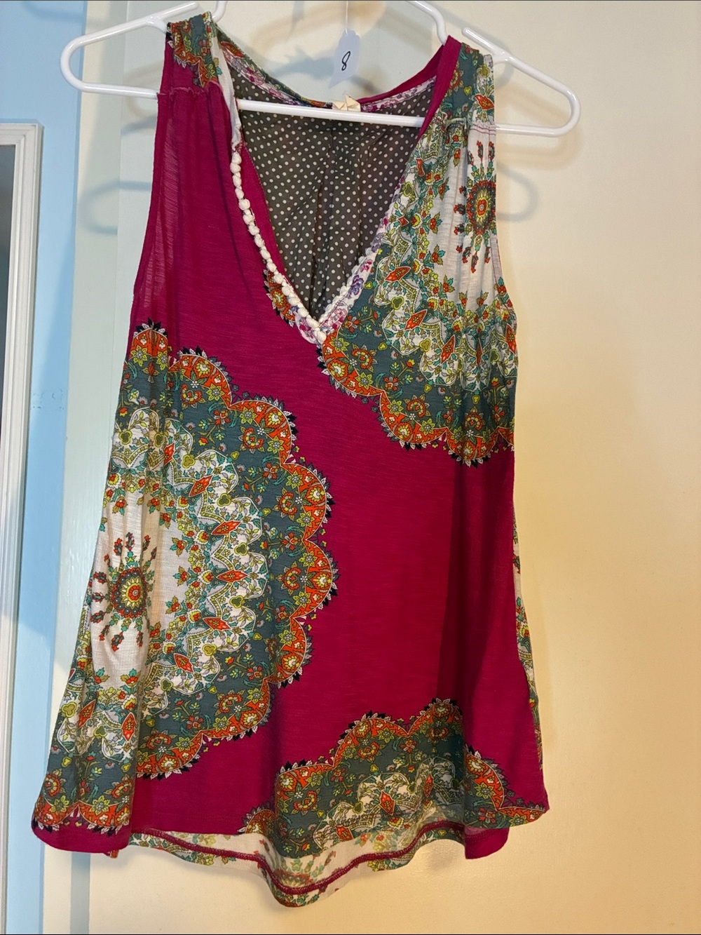Anthropology Magenta Boho Medallion V-Neck Tank